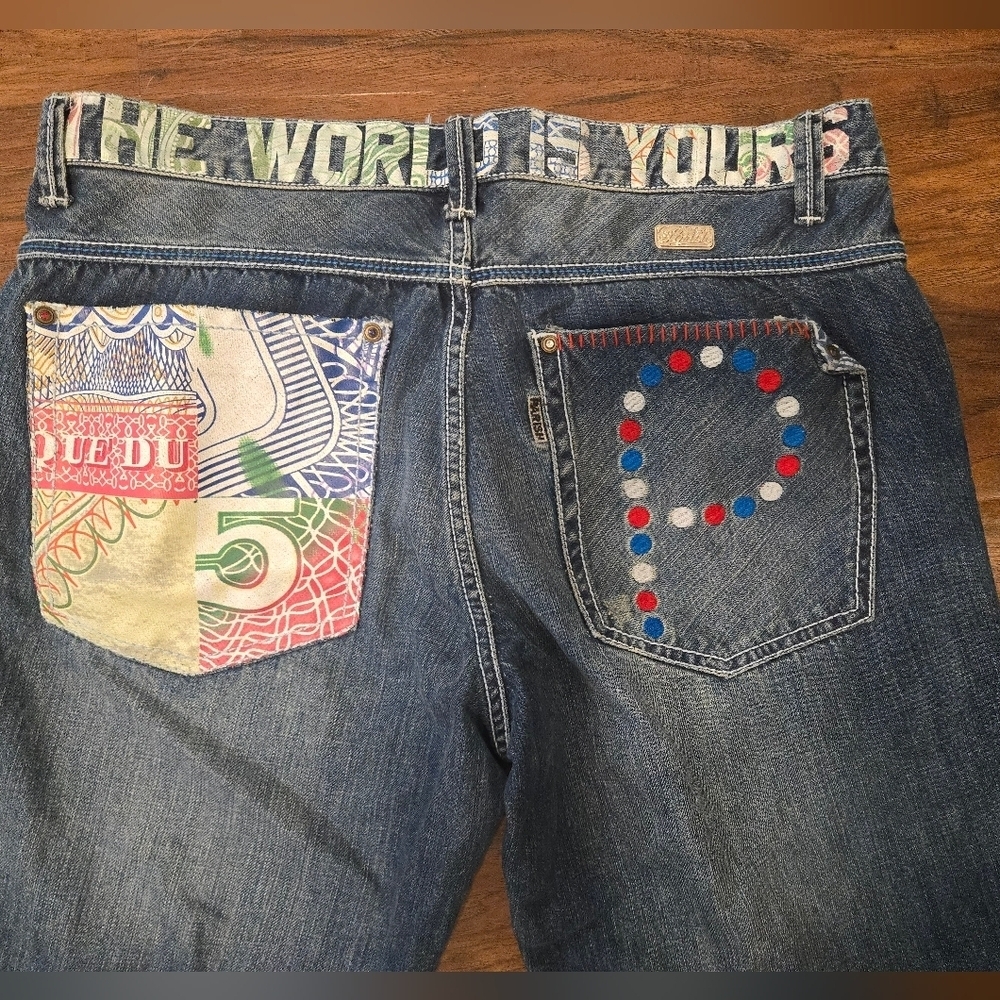 Parish The World Is Yours Jeans Mens Size 36x32 Designed Pockets Baggy Loose y2k - Picture 3 of 8